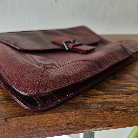 FURLA Vintage 90s Y2K Women's Bag Purse Baguette Faux Lizard Leather Burgundy - Picture 5 of 7